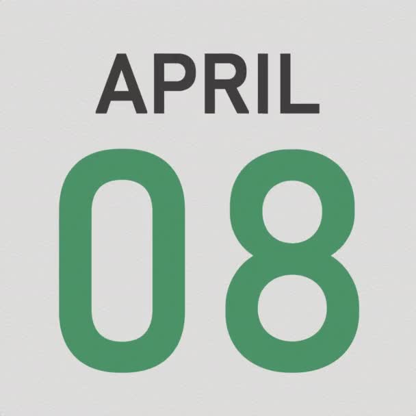9 april datum achter verkreukeld papier pagina van een kalender, 3d animatie — Stockvideo
