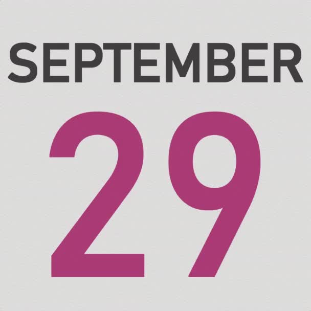 30 settembre data dietro pagina di carta spiegazzata di un calendario, animazione 3d — Video Stock
