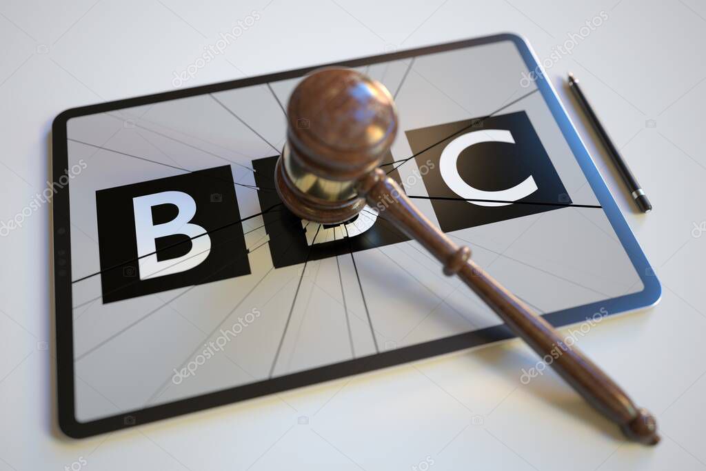Judges gavel and broken logo 3d