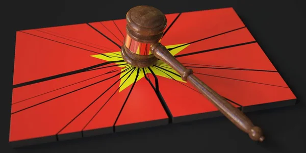 Судді гавель і розбитий блок з прапором В'єтнаму. Концептуальний 3d рендеринг — стокове фото