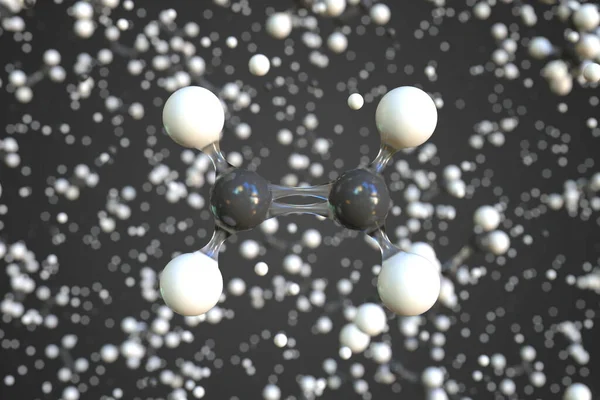 Molécula de etileno feita com bolas, modelo molecular científico. Renderização 3d química — Fotografia de Stock