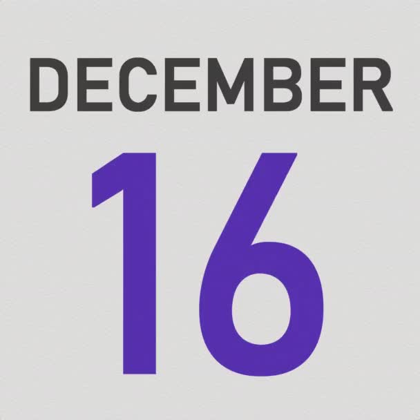 17 декабря дата за скомканной бумажной страницей календаря, 3D анимация — стоковое видео