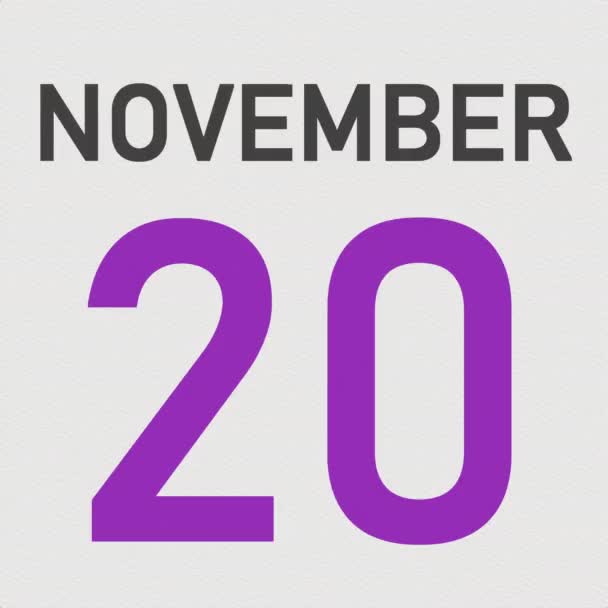 21 listopada data za pogniecioną papierową stroną kalendarza, animacja 3D — Wideo stockowe