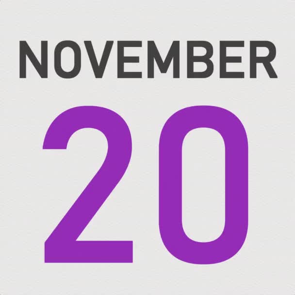 21 november datum bakom skrynklig papperssida i en kalender, 3D-animation — Stockvideo