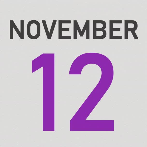 13 novembre data dopo pagina lacerata di un calendario di carta, animazione 3d — Video Stock