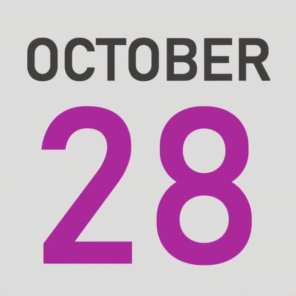 29 жовтня дата закриття паперової сторінки календаря, 3d анімація — стокове відео