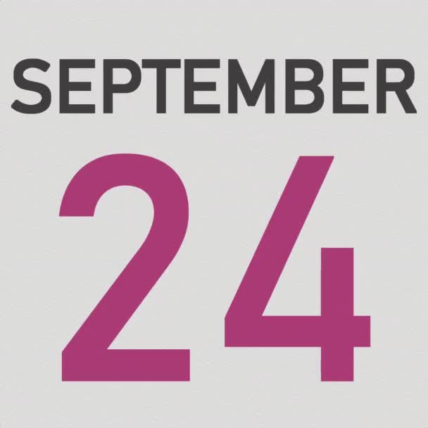 25 september datum bakom skrynklig papperssida i en kalender, 3D-animation — Stockvideo
