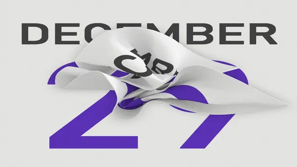 29 december datum bakom skrynklig papperssida i en kalender, 3D-rendering — Stockfoto