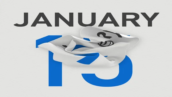 15 januari datum bakom skrynklig papperssida i en kalender, 3D-rendering — Stockfoto