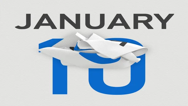 10 Ιανουαρίου ημερομηνία πίσω από τσαλακωμένη χάρτινη σελίδα ενός ημερολογίου, 3d απόδοση — Φωτογραφία Αρχείου