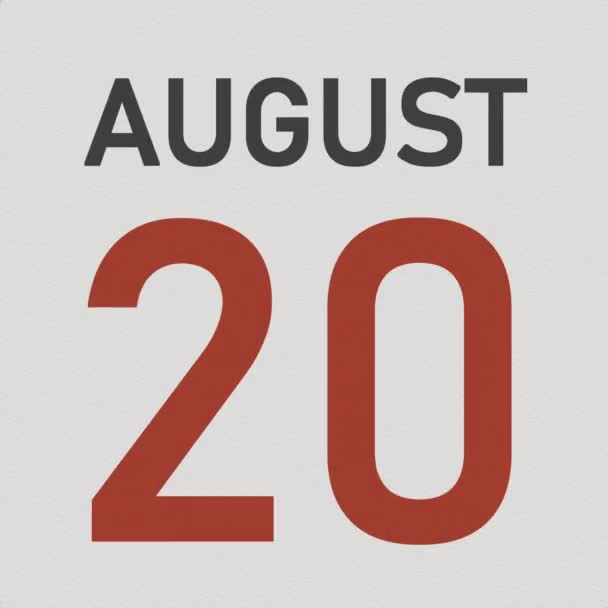 21 augusti datum bakom skrynklig papperssida i en kalender, 3D-animation — Stockvideo