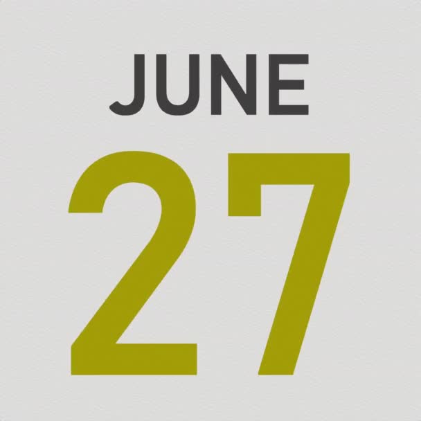 28 июня дата за скомканной бумажной страницей календаря, 3D анимация — стоковое видео