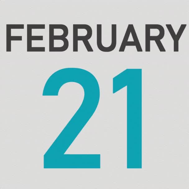 22 февраля дата за скомканной бумажной страницей календаря, 3D анимация — стоковое видео