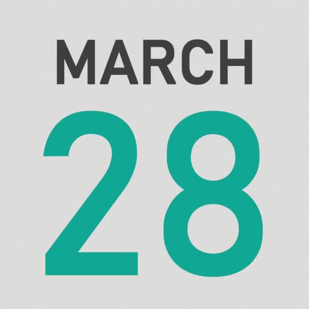 29 Μαρτίου ημερομηνία πίσω από τσαλακωμένη χάρτινη σελίδα ενός ημερολογίου, 3d animation — Αρχείο Βίντεο