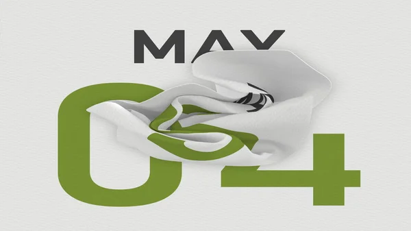 4 de mayo la fecha detrás de la página arrugada de papel del calendario, la representación 3d —  Fotos de Stock