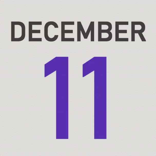 12 december datum efter riven sida i en papperskalender, 3D-animation — Stockvideo