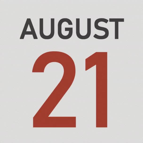 22 de agosto la fecha detrás de la página arrugada de papel del calendario, la animación 3d — Vídeo de stock