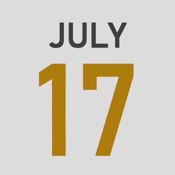 18 juli datum bakom skrynklig papperssida i en kalender, 3D-animation — Stockvideo