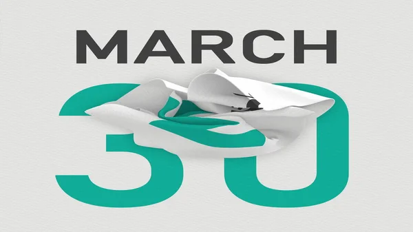 March 30 date behind crumpled paper page of a calendar, 3d rendering — 스톡 사진
