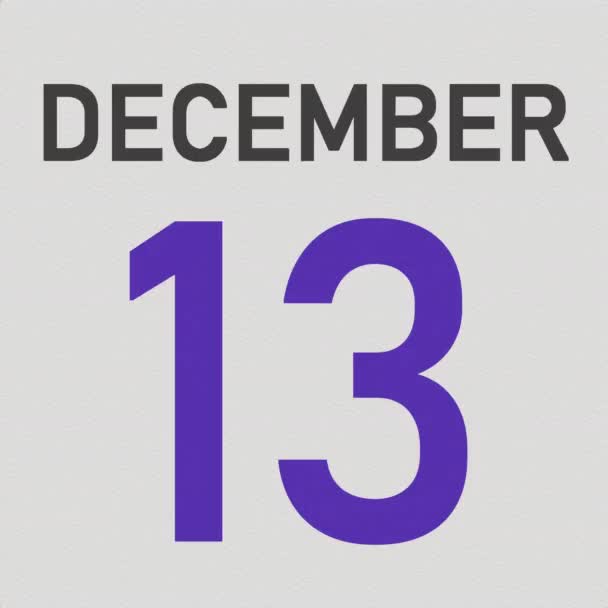14 dicembre data dietro pagina di carta spiegazzata di un calendario, animazione 3d — Video Stock