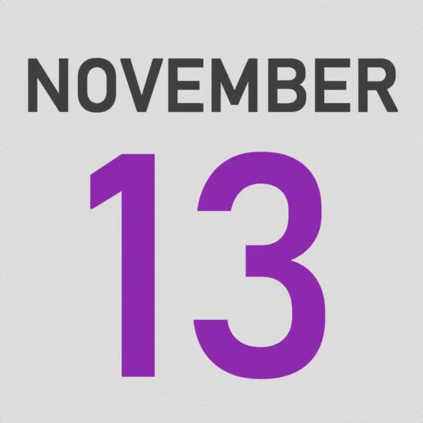 14 november datum achter verkreukeld papier pagina van een kalender, 3d animatie — Stockvideo