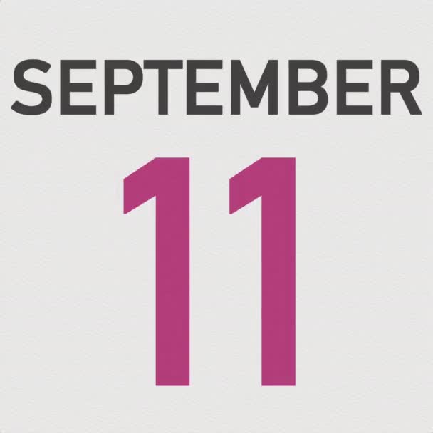 12 september datum achter verkreukeld papier pagina van een kalender, 3d animatie — Stockvideo