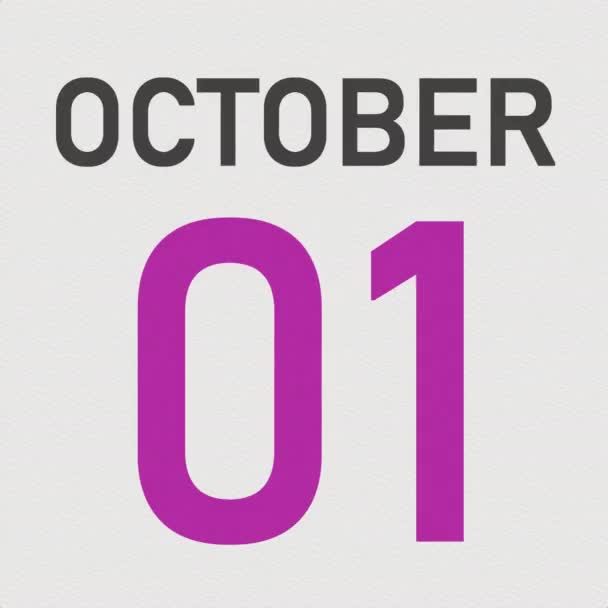 2 oktober datum achter verkreukeld papier pagina van een kalender, 3d animatie — Stockvideo