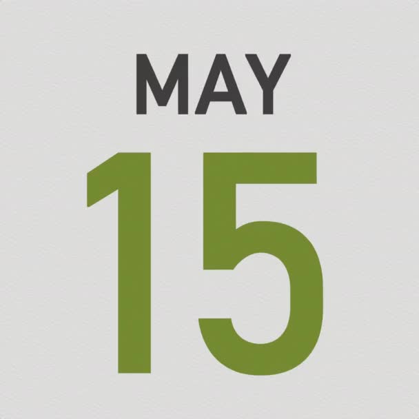 16 mei datum achter verkreukeld papier pagina van een kalender, 3d animatie — Stockvideo