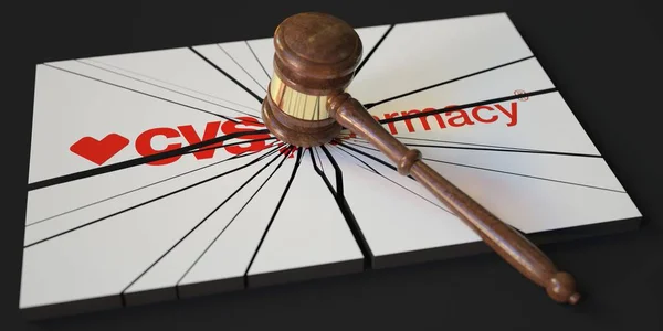 Logo of CVS PHARMACY hit by judges gavel. Court related editorial 3d rendering — Stock Fotó