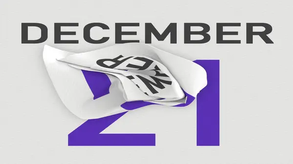 21 december datum bakom en trasig sida i en kalender, 3D-rendering — Stockfoto