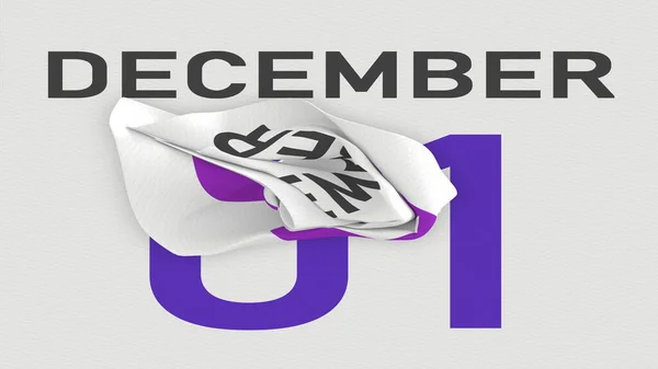 12 월 1 일 - 달력의 찢어진 면 뒤에 날짜 3d 렌더링 — 스톡 사진