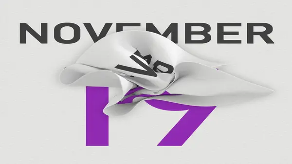 November 19 dátum mögött gyűrött papírlap egy naptár, 3D-s renderelés — Stock Fotó
