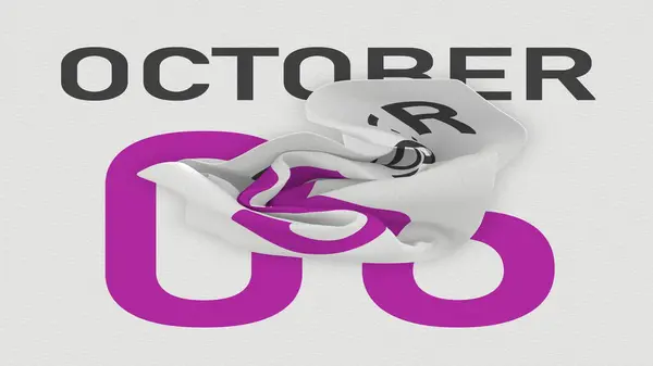 Október 6 dátum mögött gyűrött papírlap egy naptár, 3D-s renderelés — Stock Fotó