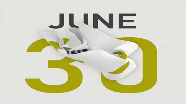 Június 30 dátum mögött szakadt oldal egy naptár, 3D-s renderelés — Stock Fotó