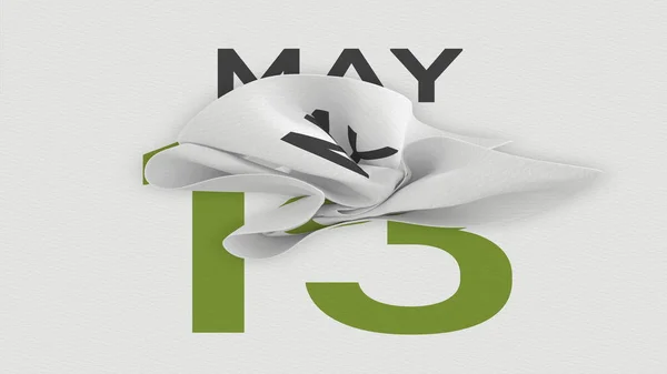 13 мая дата за скомканной бумажной страницей календаря, 3d рендеринг — стоковое фото