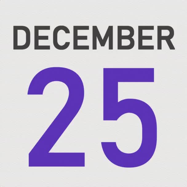 26 december datum achter gescheurde pagina van een kalender, 3d animatie — Stockvideo