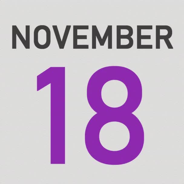 Datum 19. November hinter zerknülltem Kalenderblatt, 3D-Animation — Stockvideo