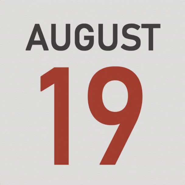 20 augusti datum bakom skrynklig papperssida i en kalender, 3D-animation — Stockvideo