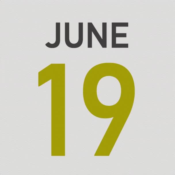 20 июня дата за скомканной бумажной страницей календаря, 3D анимация — стоковое видео