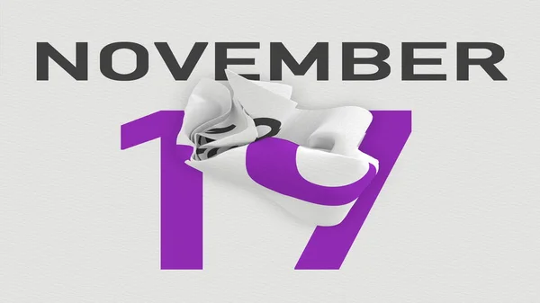 17 ноября дата за скомканной бумажной страницей календаря, 3d рендеринг — стоковое фото