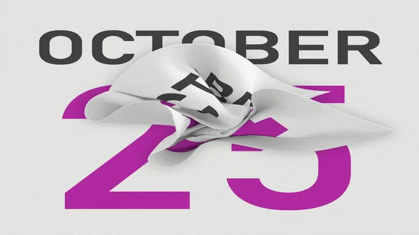 25 oktober datum bakom skrynklig papperssida i en kalender, 3D-rendering — Stockfoto