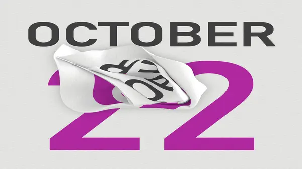 22 oktober datum bakom en trasig sida i en kalender, 3D-rendering — Stockfoto