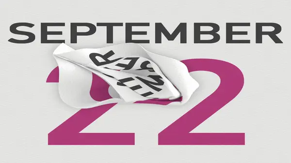 22 septembre date derrière la page papier froissée d'un calendrier, rendu 3d — Photo