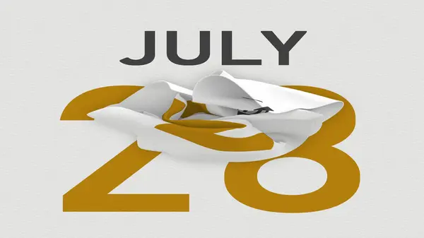 カレンダー、 3Dレンダリングの折りたたみ紙ページの後ろに7月28日 — ストック写真