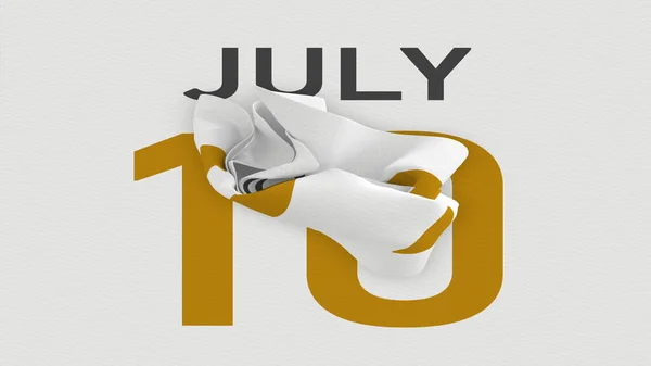 10 июля дата за скомканной бумажной страницей календаря, 3D рендеринг — стоковое фото