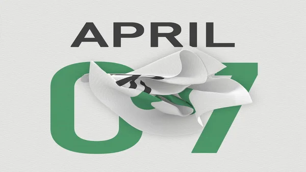 April 7 date behind crumpled paper page of a calendar, 3d rendering — Stock Photo, Image