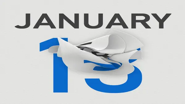 13 stycznia data za pogniecioną papierową stroną kalendarza, renderowanie 3d — Zdjęcie stockowe