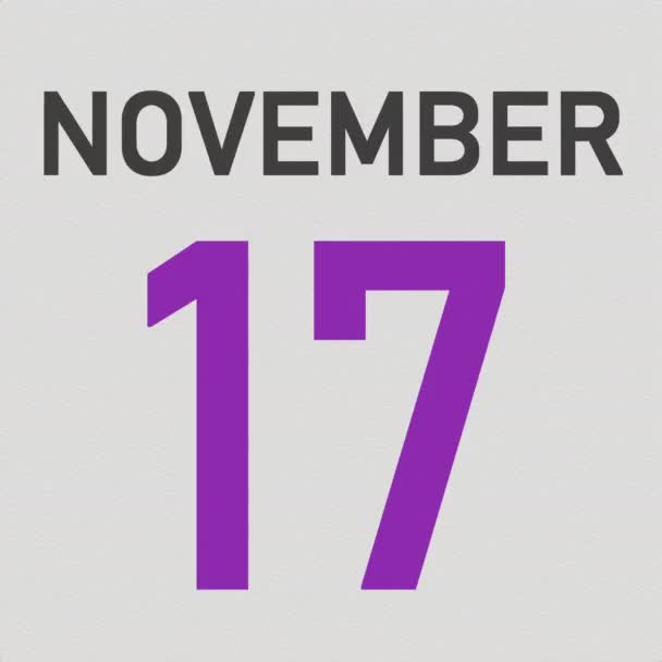 18 novembre date derrière la page déchirée d'un calendrier, animation 3d — Video