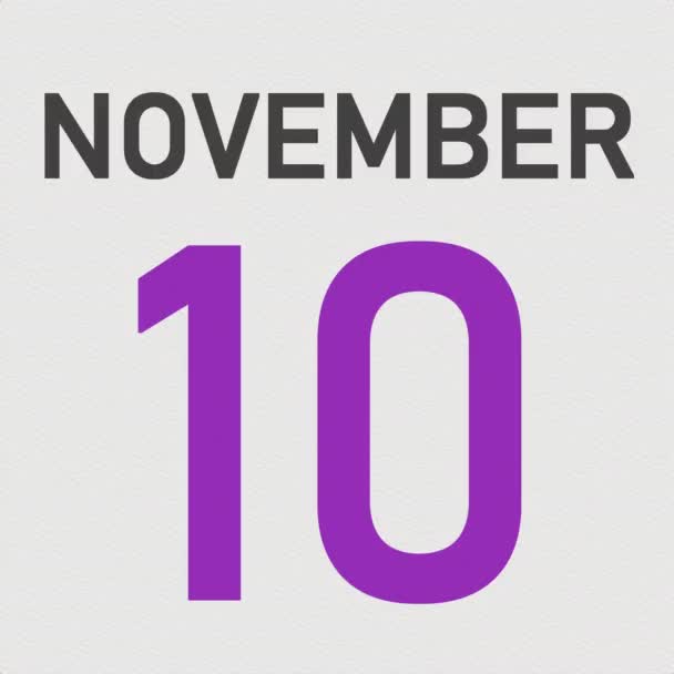 11 november datum bakom skrynklig papperssida i en kalender, 3D-animation — Stockvideo