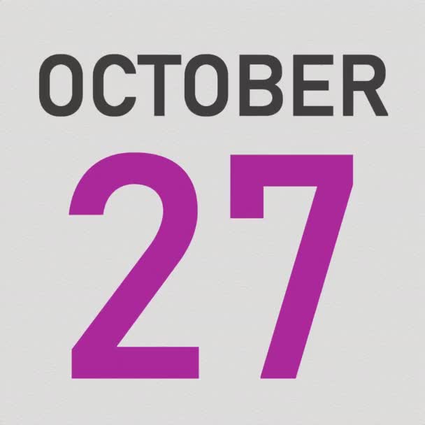 October 28 date behind crumpled paper page of a calendar, 3d animation — Stock Video